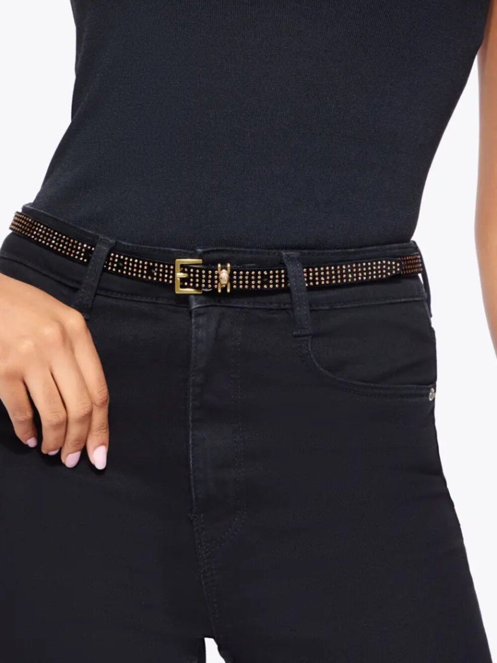 NWT Kurt Geiger Black and Goldtone Shoreditch Belt M/L